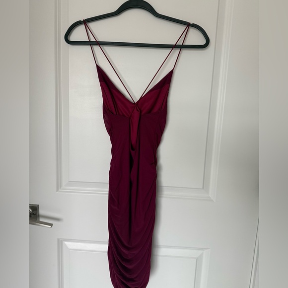 Elegant Strappy Burgundy Cowl Neck Draped Dress - Picture 2 of 2